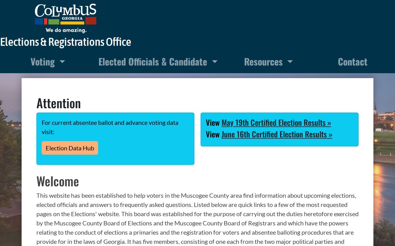 Columbus voter records and Muscogee County elections office page